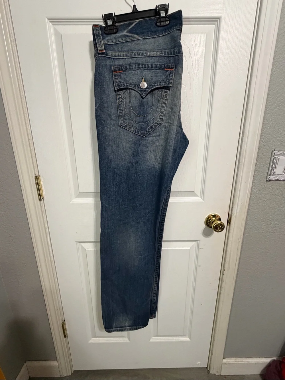 True Religion Men's Blue Straight-Leg Jeans with Signature Back Flap